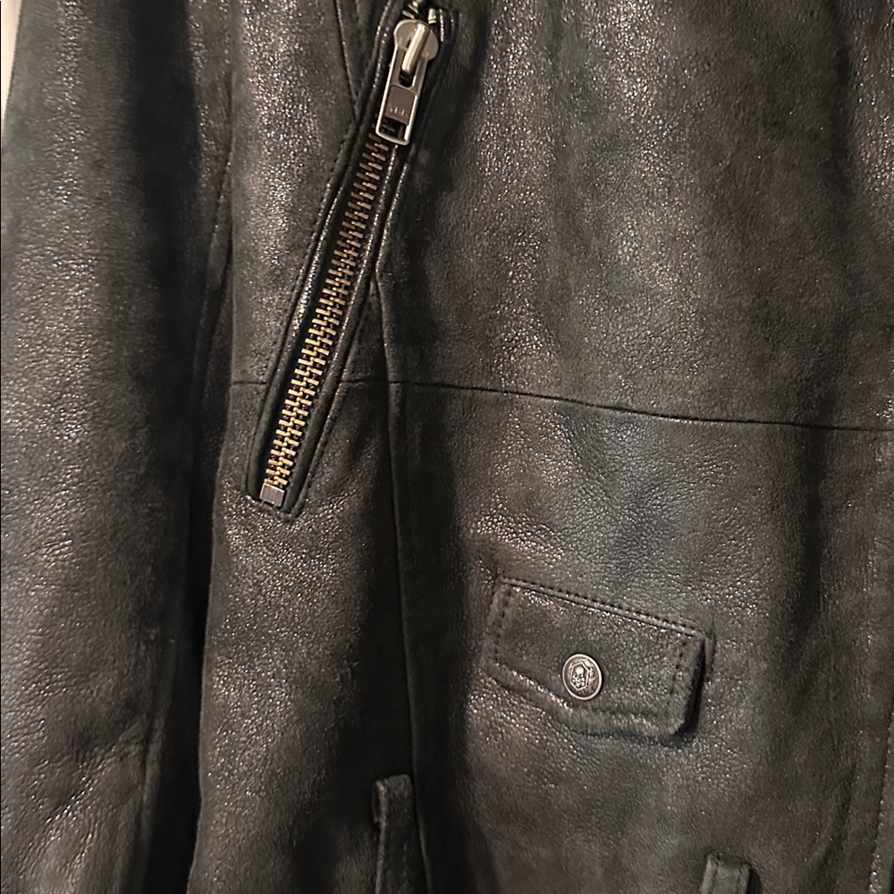 The Kooples Soft Black Leather Biker Jacket. Detachable Fleece Collar. Like New. - Picture 6 of 12